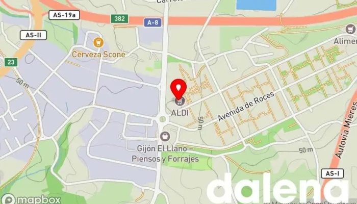 mapa de ALDI Supermercado de descuentos, Tienda general en Gijón