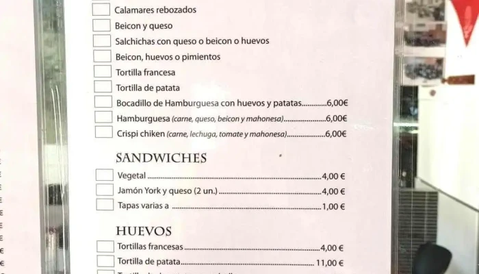 Cafe Bar Los Tilos -  Carta - Miranda de Ebro
