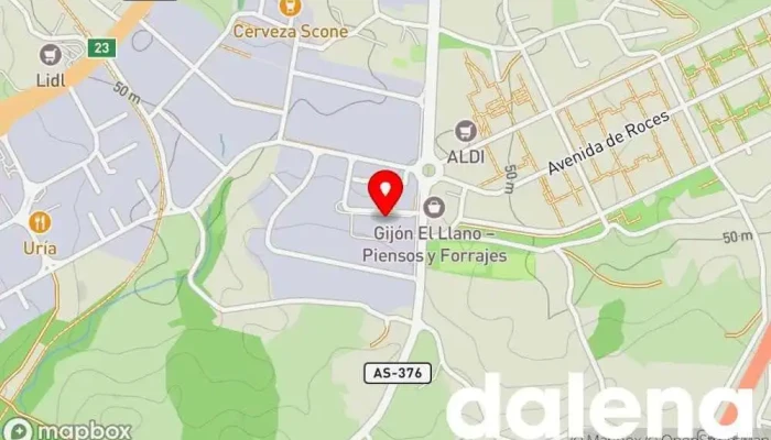 mapa de La Cooperativa Supermercado, Centro de jardinería, Gasolinera, Veterinario en Gijón