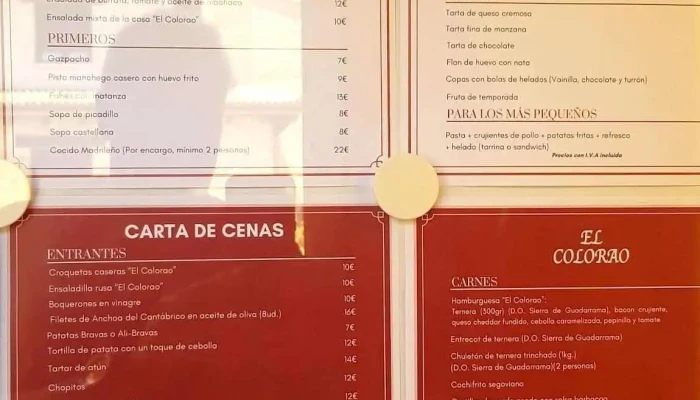 Restaurante El Colorao -  Carta - Alameda del Valle