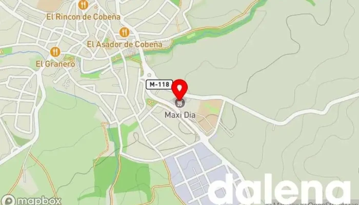 mapa de Supermercados Dia Supermercado, Panadería, Carnicería, Tienda de alimentación, Tienda de congelados, Servicio de entrega de compra a distancia, Tienda de productos para mascotas, Mercado de productos agrícolas en Cobeña