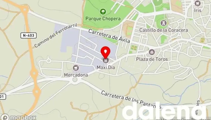 mapa de Supermercados Dia Supermercado, Panadería, Carnicería, Tienda de alimentación, Tienda de congelados, Servicio de entrega de compra a distancia, Tienda de productos para mascotas, Mercado de productos agrícolas en San Martín de Valdeiglesias