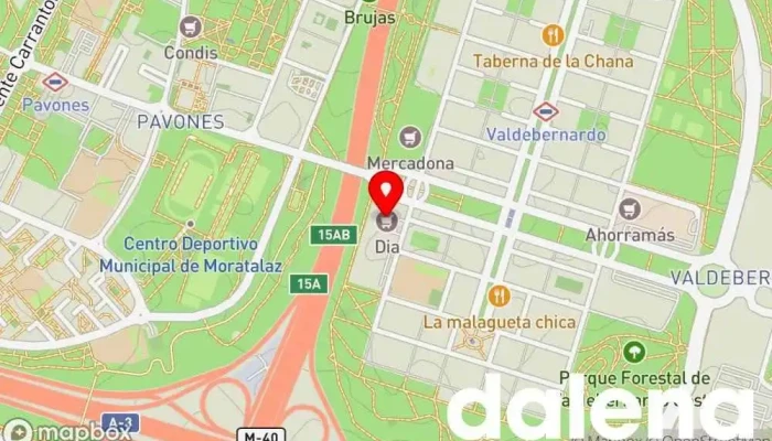 mapa de Supermercados Dia Supermercado, Panadería, Carnicería, Tienda de alimentación, Tienda de congelados, Servicio de entrega de compra a distancia, Tienda de productos para mascotas, Mercado de productos agrícolas en Madrid