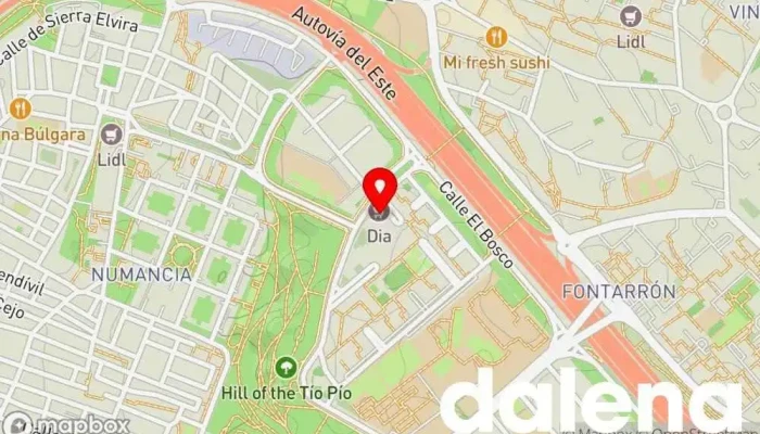 mapa de Supermercados Dia Supermercado, Panadería, Carnicería, Tienda de alimentación, Tienda de congelados, Servicio de entrega de compra a distancia, Tienda de productos para mascotas, Mercado de productos agrícolas en Madrid